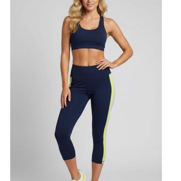 med Womens Athletic Pants Navy Blue Striped Leggings Fabletics Motion 365 - Picture 2 of 13